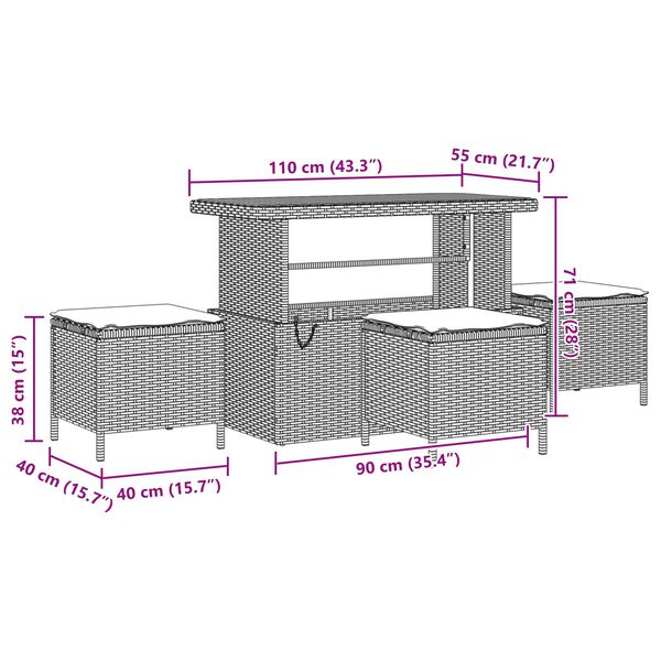 vidaXL Градински Софа Комплект с възглавница 12 pcs Черно полиратан