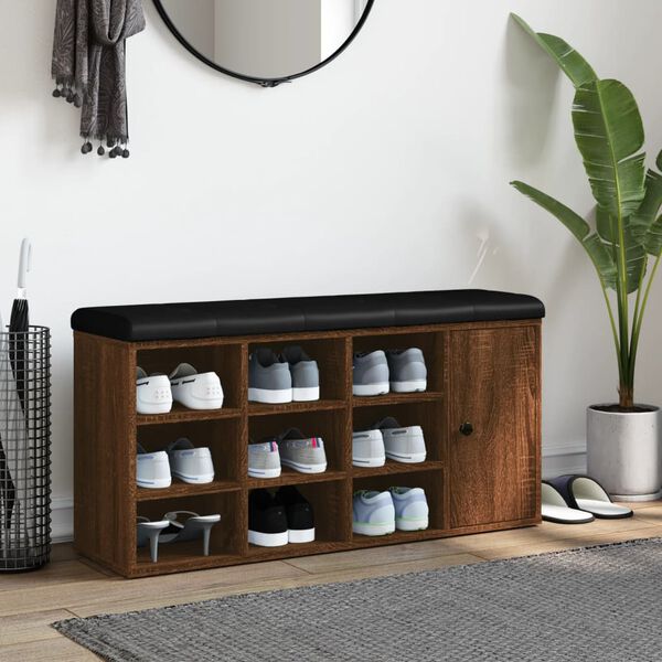 vidaXL Пейка за обувки, кафяв дъб, 102x32x50 см, инженерно дърво
