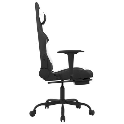 vidaXL Гейминг стол с опора за крака, черно и Бял, плат
