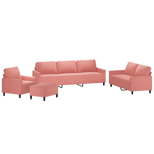 vidaXL Комплект дивани от 4 части с възглавници, розов, кадифе