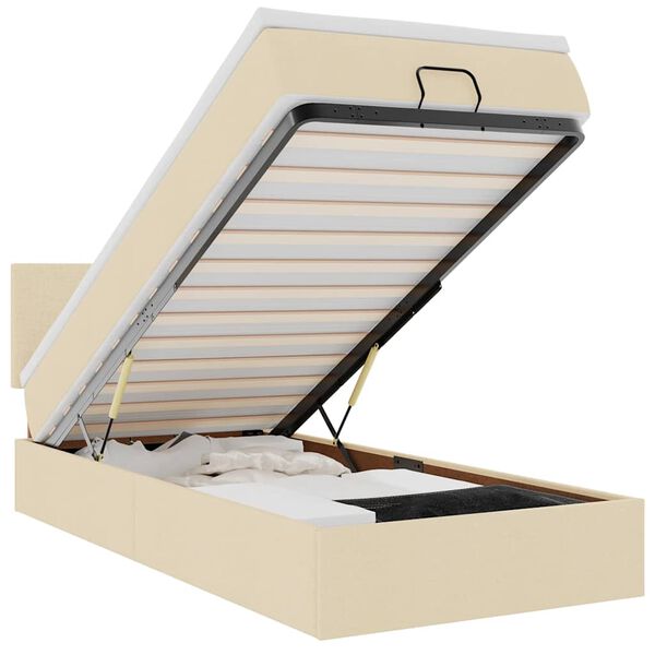 vidaXL Османска легло с матрак и LED, кремаво, 90x190 см, плат