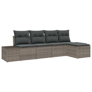 vidaXL Градински Софа Комплект с възглавница 5 pcs Сив полиратан