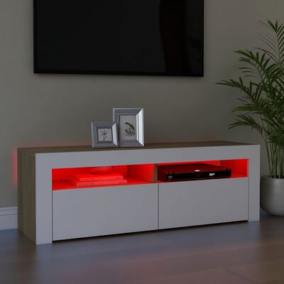 vidaXL ТВ шкаф с LED осветление, бяло и дъб сонома, 120x35x40 см