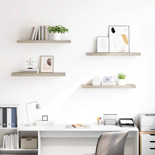 vidaXL Окачени стенни рафтове, 4 бр, дъб, 80x23,5x3,8 см, МДФ