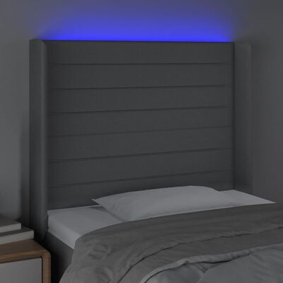 vidaXL LED горна табла за легло, светлосива, 83x16x118/128 см, плат