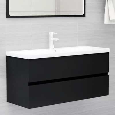 vidaXL Долен шкаф за мивка, черен, 100x38,5x45 см, ПДЧ