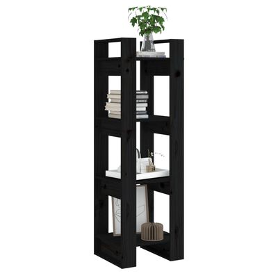 vidaXL Библиотека/разделител за стая, черна, 41x35x125 см, бор масив