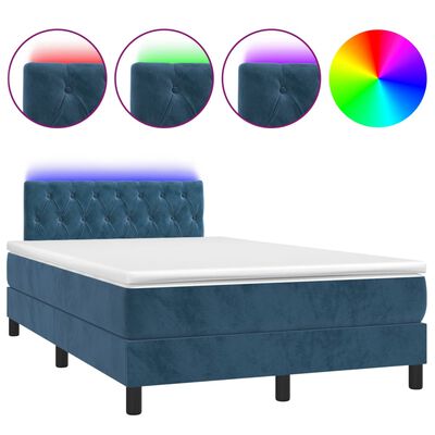 vidaXL Боксспринг легло с матрак и LED, тъмносиньо, 120x190 см, кадифе
