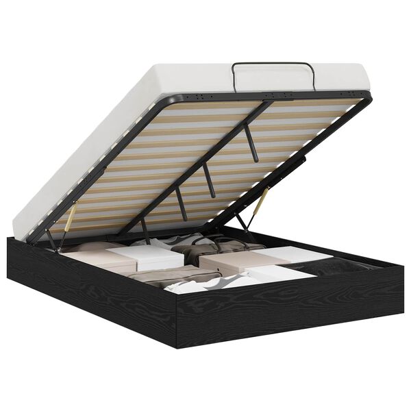 vidaXL Отоманско легло със съхранение Черен Дъб 203 x 140 x 25 см