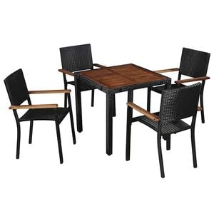 vidaXL Градински трапезен комплект, 5 части, полиратан и акация, черен