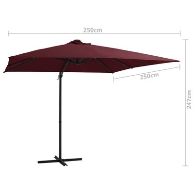 vidaXL Градински чадър с LED осветление, бордо червено, 250x250 см