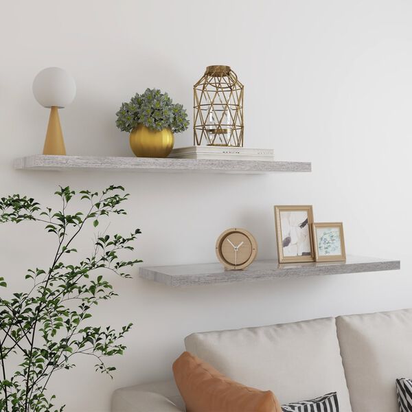 vidaXL Окачени стенни рафтове 2 бр бетонно сиви 90x23,5x3,8 см МДФ