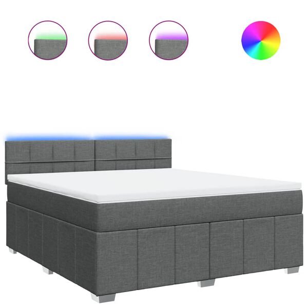 vidaXL Боксспринг легло с матрак, тъмносиво, 180x200 см, плат