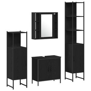 vidaXL Комплект мебели за баня с рафт 4 pcs Черно Инженерно дърво