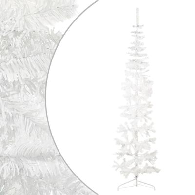 vidaXL Тънка изкуствена половин коледна елха със стойка бяла 240 см