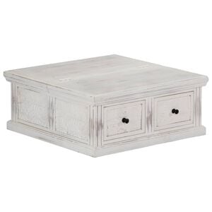 vidaXL Маса за кафе, бяла, 70x70x30 см, мангово дърво масив