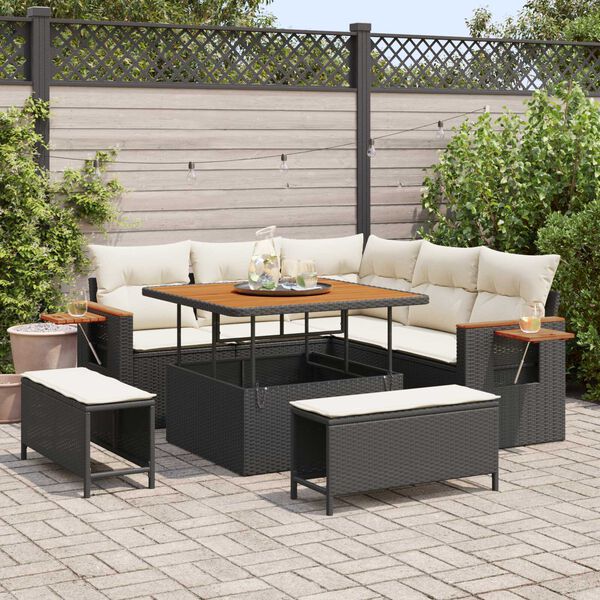 vidaXL Градински Софа Комплект с възглавница 8 pcs Черен и кремав