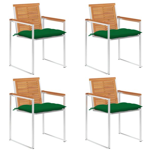 vidaXL Градински столове 4 бр с възглавници масивно акациево дърво