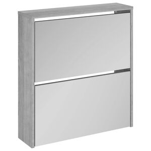 vidaXL Шкаф за обувки с огледало, 2 нива, сив сонома, 63x17x67 см