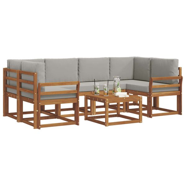 vidaXL Комплект дивани за открито 7 pcs Естествено и светло сиво