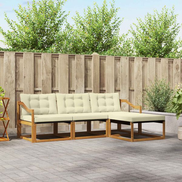 vidaXL Комплект дивани за открито 4 pcs Натурален и Крема