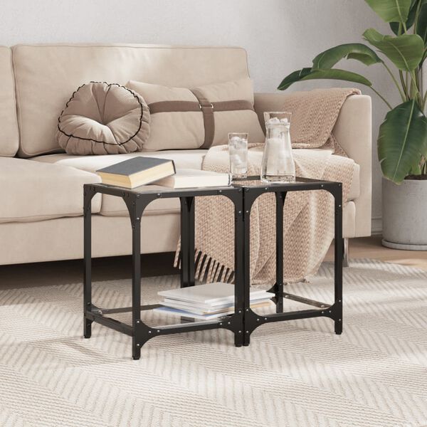 vidaXL Маса за кафе с прозрачен стъклен плот 30x30x40 см стомана