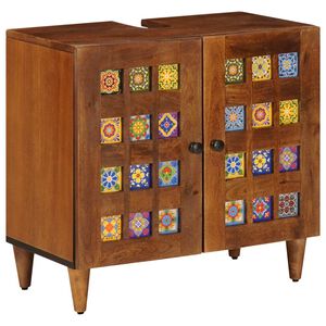 vidaXL Шкаф за мивка в баня със съхранение Орех 62 x 33 x 58 см