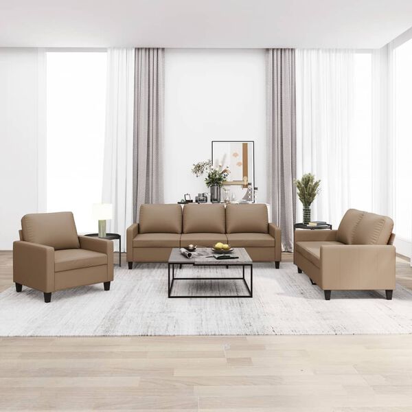 vidaXL Дивани от 3 части с възглавници капучино изкуствена кожа