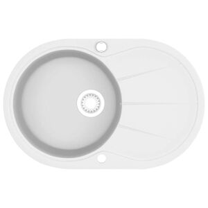 vidaXL Гранитна кухненска мивка с едно корито, овална, бяла