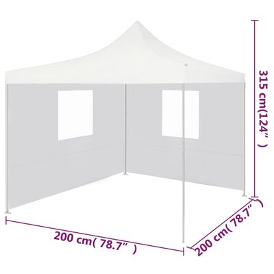 vidaXL Сгъваема парти шатра с 2 странични стени 2x2 м стомана бяла