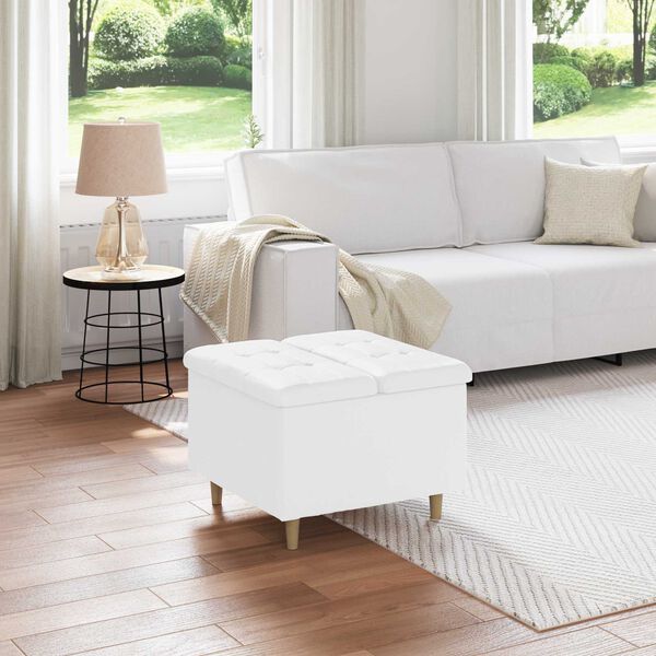 vidaXL Стол с бутон с възглавница Бяло 60 x 60 x 45 cm Изкуствена