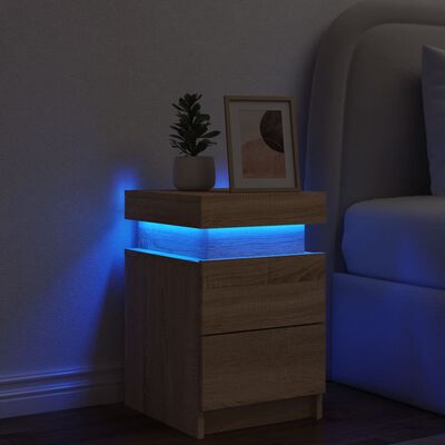 vidaXL Нощно шкафче с LED осветление, дъб сонома, 35x39x55 см