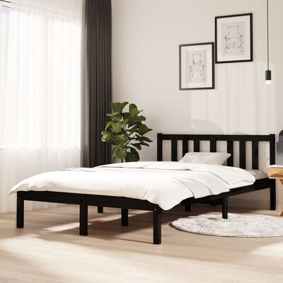 vidaXL Рамка за легло, черна, масивно дърво, 120х200 см