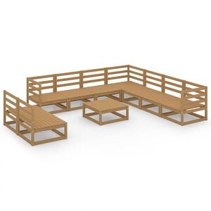 vidaXL Градински лаундж комплект, 10 части, меденокафяв, бор масив