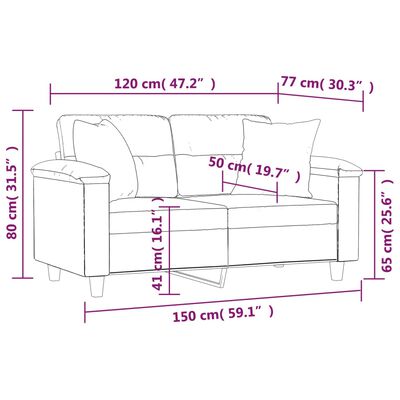 vidaXL 2-местен диван с възглавници тъмносив 120 см микрофибърен плат