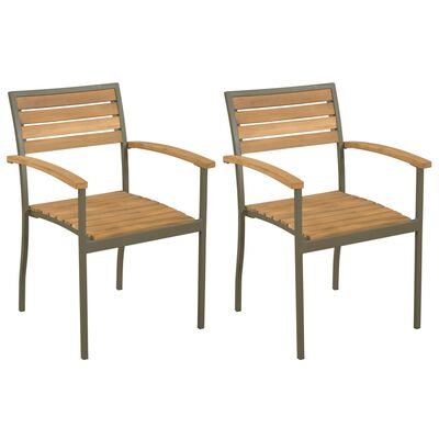 vidaXL Стифиращи външни столове, 2 бр, акациево дърво масив и стомана