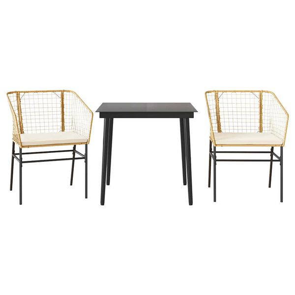 vidaXL Градински комплект 3 части с възглавници кафяв полиратан стъкло