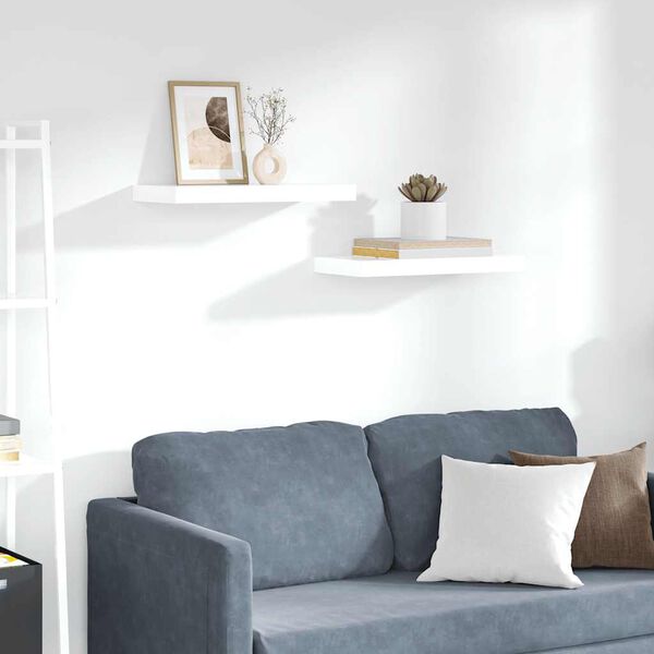 vidaXL Окачени стенни рафтове, 2 бр, бял гланц, 50x23x3,8 см, МДФ