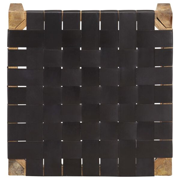 vidaXL Табуретка, черна, естествена кожа и мангово дърво масив