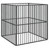 vidaXL Кошара за кучета с 4 панела, черна, поцинкована стомана