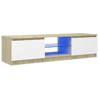 vidaXL ТВ шкаф с LED осветление, бяло и дъб сонома, 140x40x35,5 см