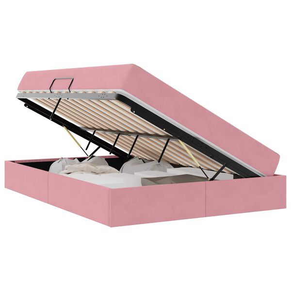 vidaXL Легло с място за съхранение и матрак Розово 140 x 200 cm Кадифе