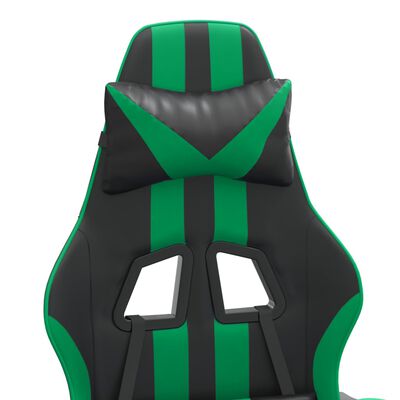 vidaXL Въртящ гейминг стол опора за крака черно-зелен изкуствена кожа