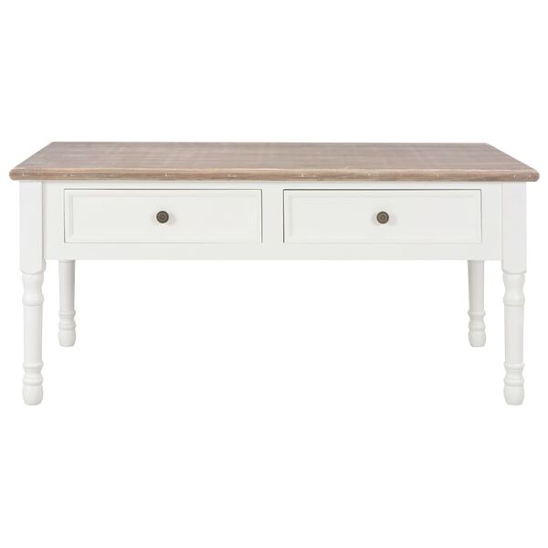 vidaXL Кафе маса, бяла, 100x50x46 см, пауловния дърво масив