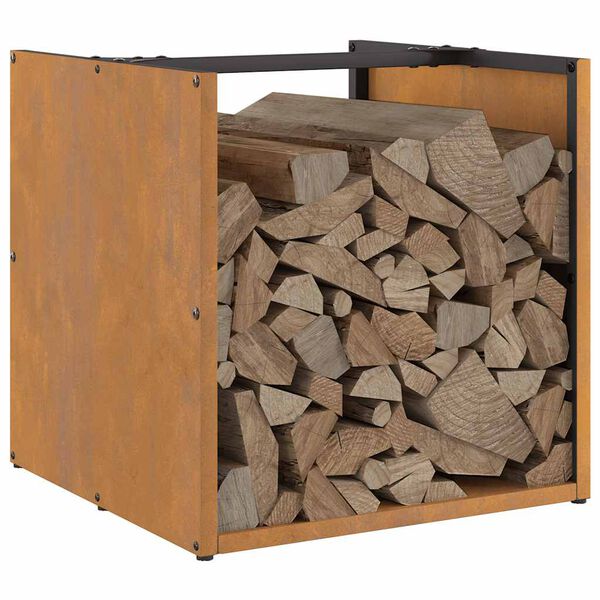 vidaXL Стойка за дърва за огрев 40x40x40 см Патинираща стомана