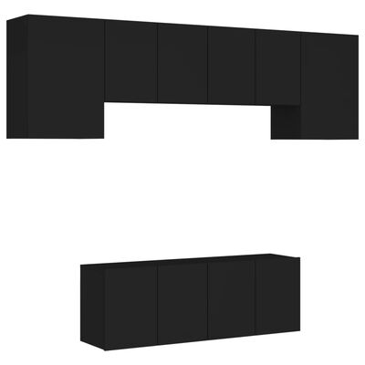 vidaXL ТВ стенни модули, 6 части, черни, инженерно дърво