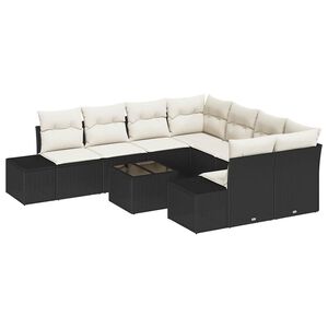 vidaXL Градински Софа Комплект 9 pcs Черен и кремав полиратан