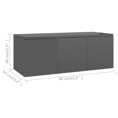 vidaXL ТВ шкаф, сив гланц, 80x34x30 см, ПДЧ