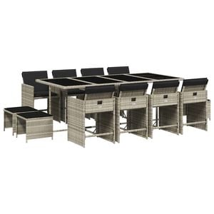 vidaXL Градински комплект от 13части с възглавници светлосив полиратан