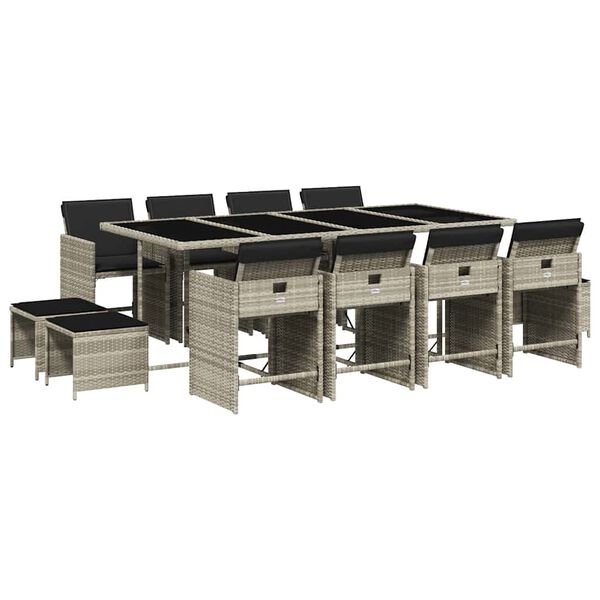 vidaXL Градински комплект от 13части с възглавници светлосив полиратан